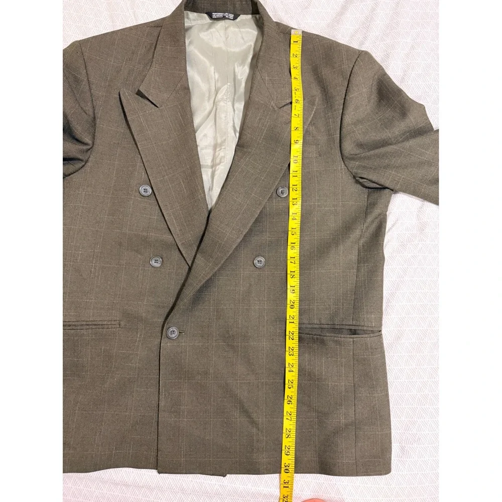 Vintage Falcone Blazer Jacket Size 44 Regular Double Breasted Glen Plaid Brown